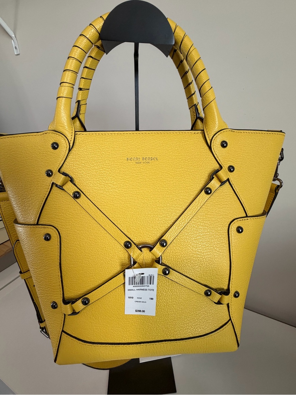 Henri Bendel Yellow Textured Leather Tote with Strap Detail